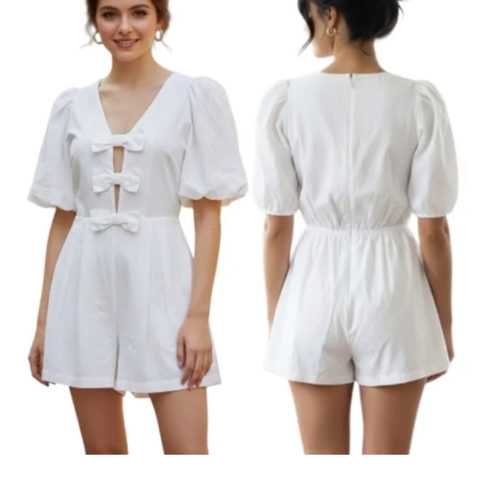 Mable white Bow-Front Romper